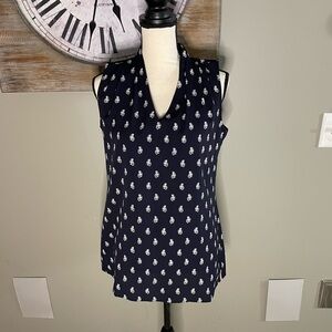 CAbi Navy Top with White Design